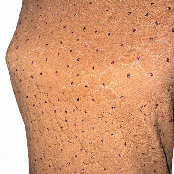 Orange USA Brown Beaded Floral Knit Tank Top Women's L Y2K Vintage Sleeveless - Picture 3 of 7